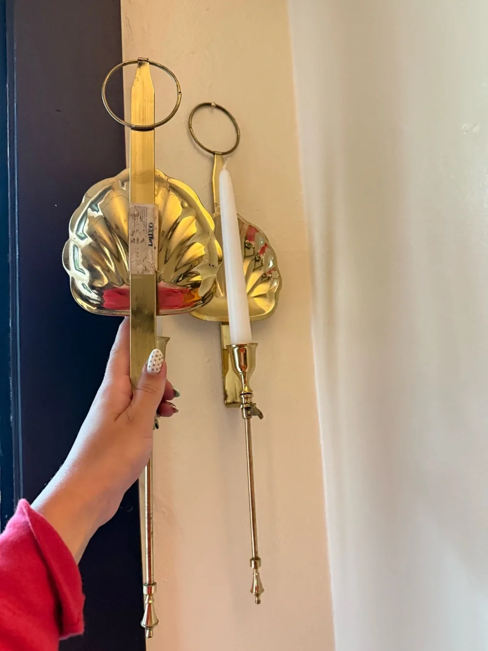 Vintage Brass Shell Wall Sconce Candle Holder - Gold